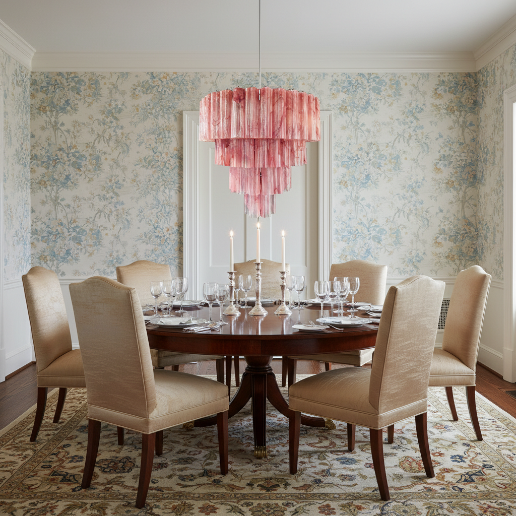 Luster Gaze Alabaster Pink Grand Chandelier - formal American dining room