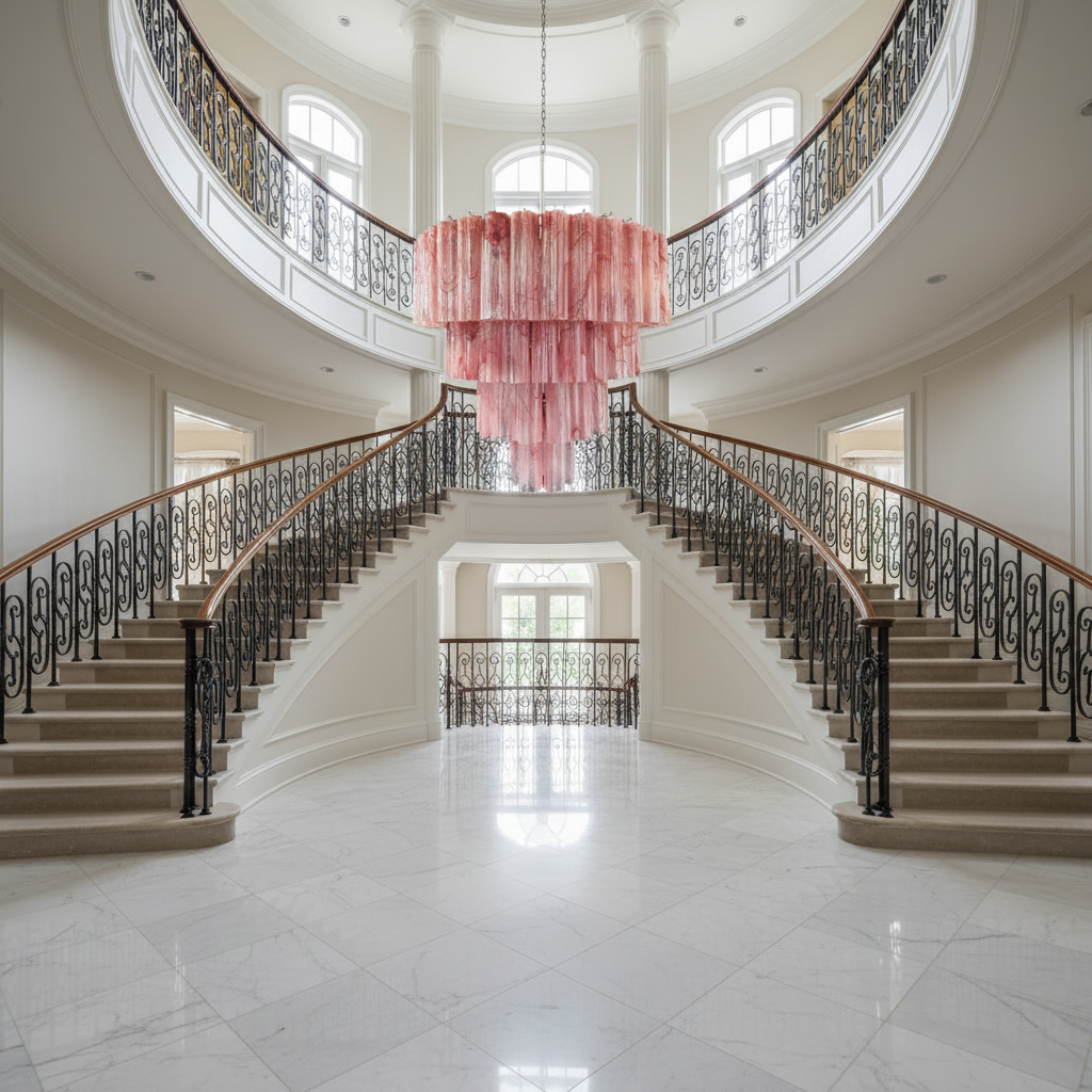 Luster Gaze Murano Chandelier - 78 Tubes - dramatic American stairwell with soaring ceiling