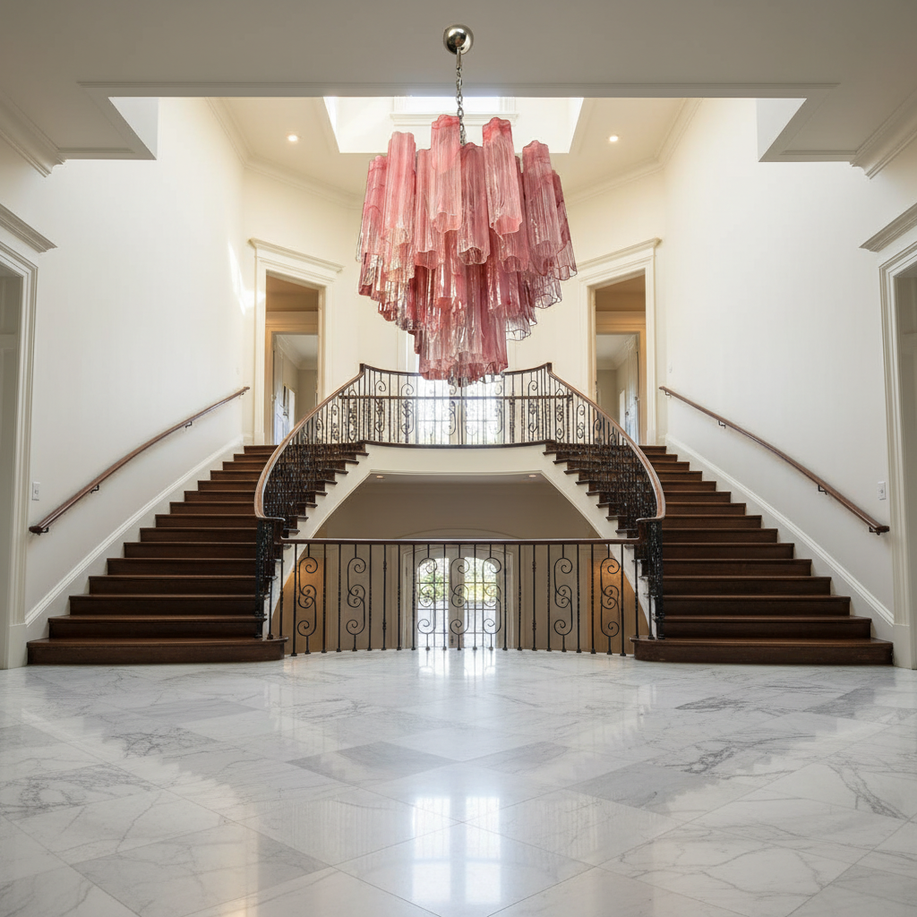 Luster Gaze Alabaster Bloom 8-Light Chandelier - dramatic American stairwell with soaring ceiling