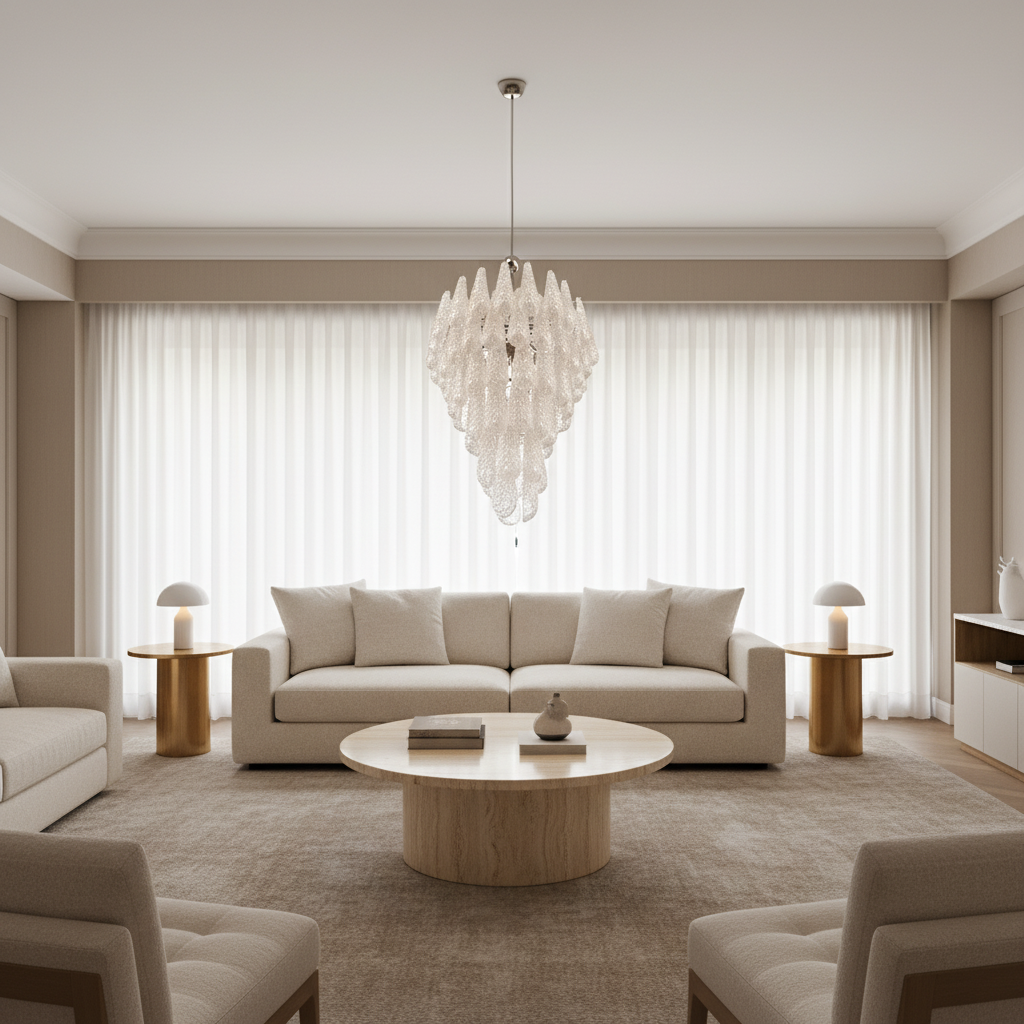 Luster Gaze Murano Chandelier – Drop – 75 glasses – Transparent - Scene