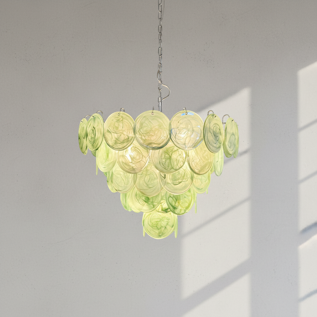 Luster Gaze Verdant Aura Glass Disk Chandelier - Background Shot