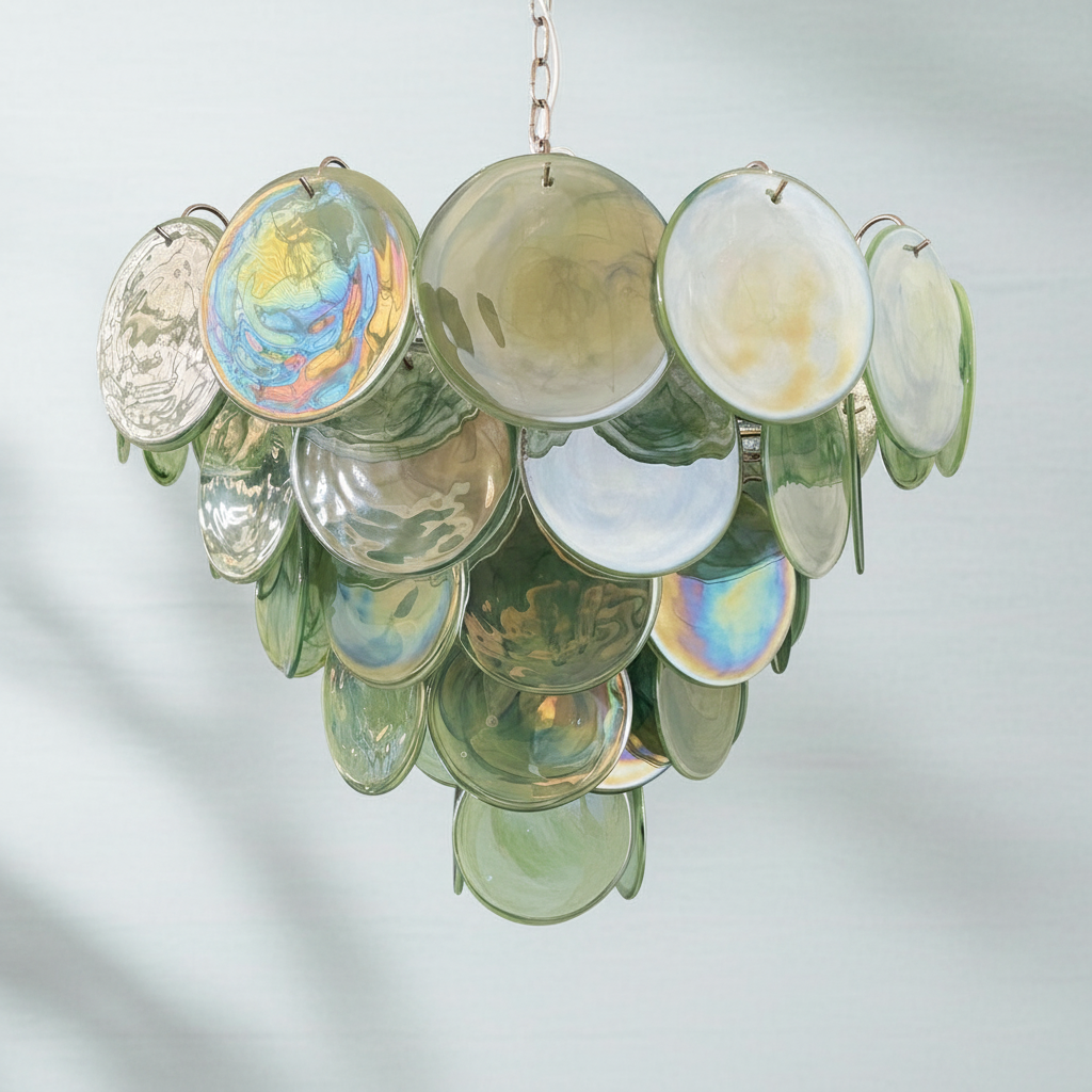 Luster Gaze Verdant Aura Glass Disk Chandelier - Background Shot