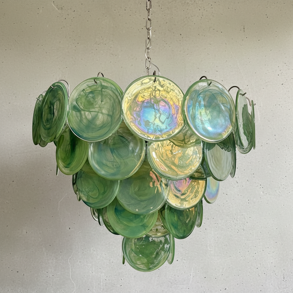 Luster Gaze Verdant Aura Glass Disk Chandelier - Background Shot