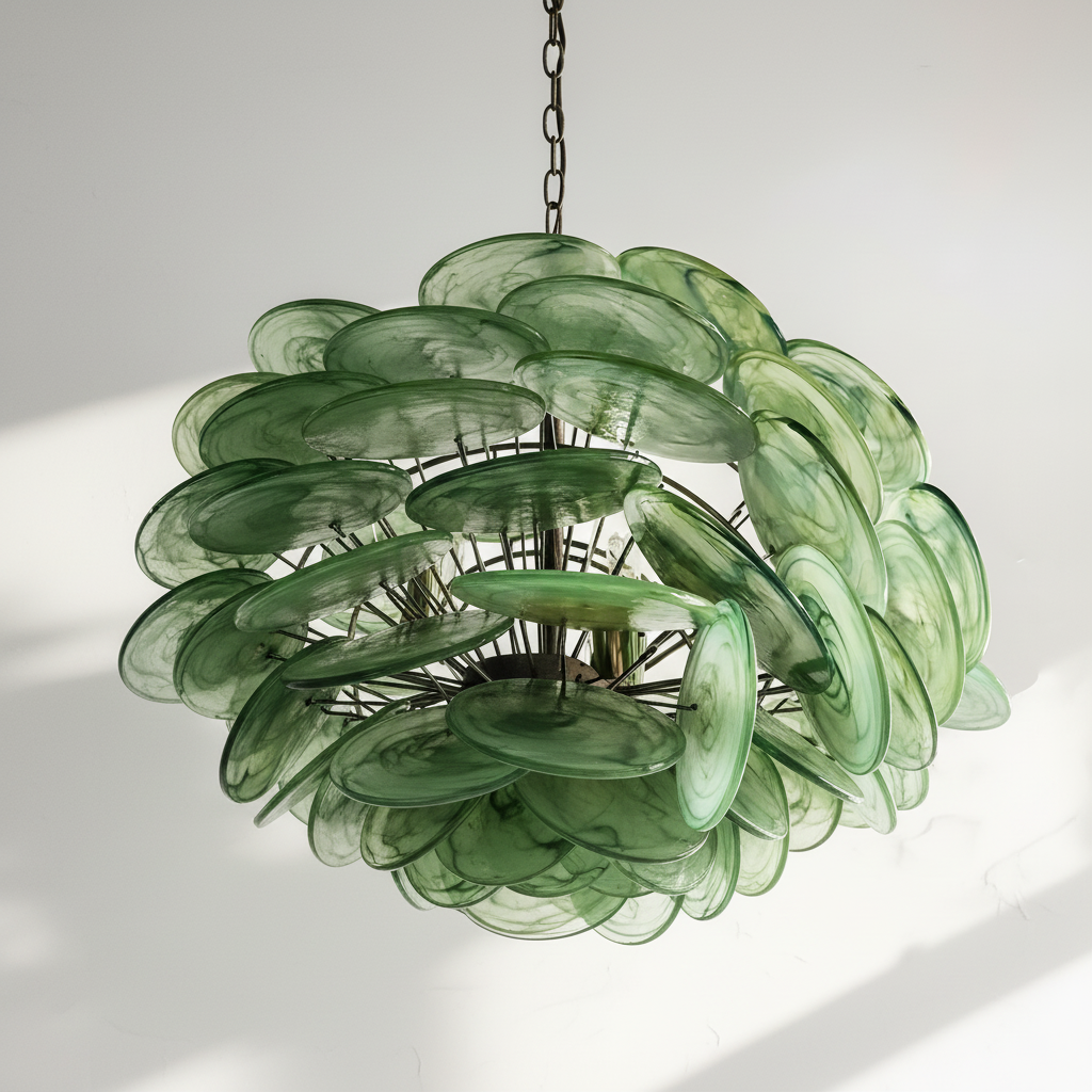 Luster Gaze Verdant Aura Glass Disk Chandelier - Background Shot
