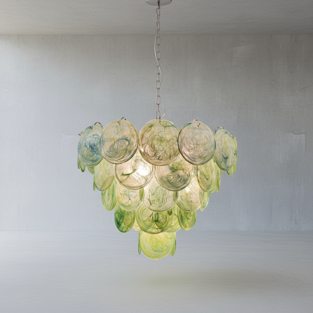 Luster Gaze Verdant Aura Glass Disk Chandelier - Background Shot