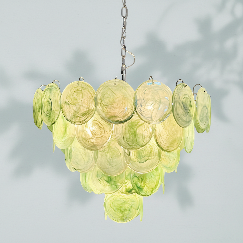 Luster Gaze Verdant Aura Glass Disk Chandelier - Background Shot