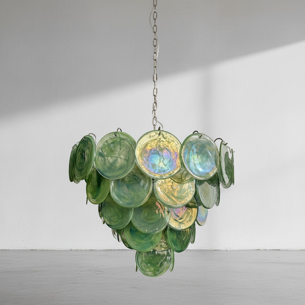 Luster Gaze Verdant Aura Glass Disk Chandelier - Background Shot