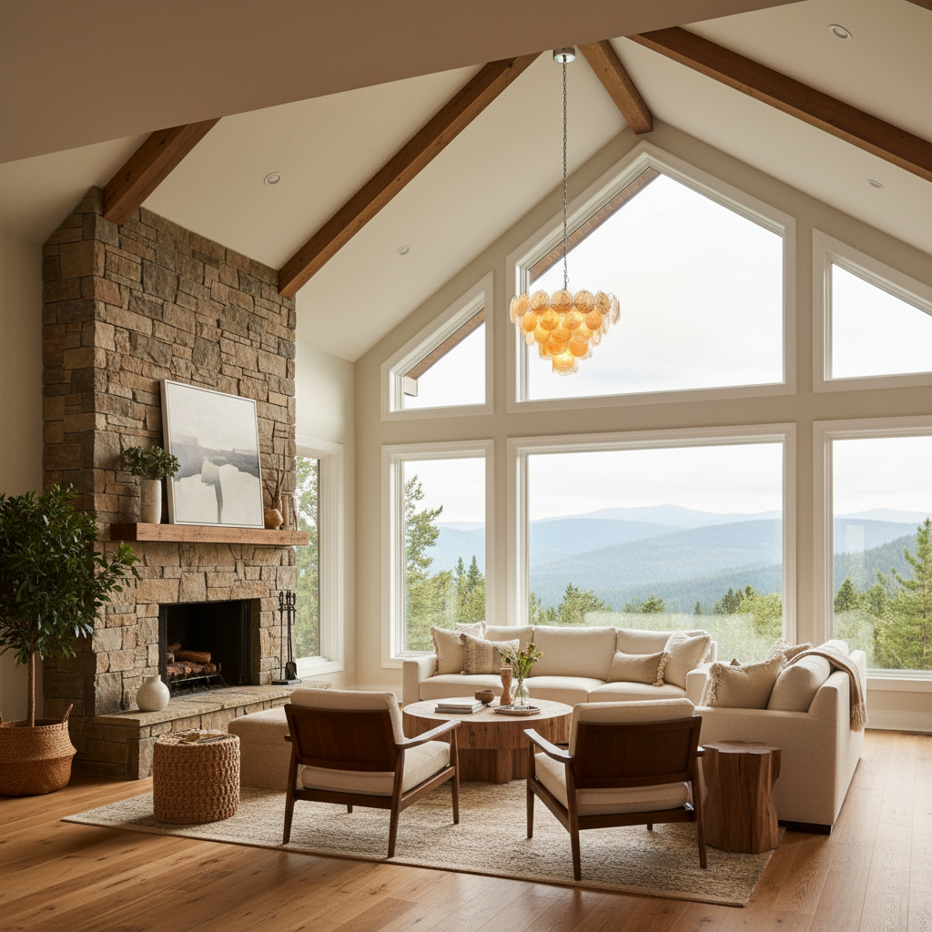 Luster Gaze Aurelian Bloom Murano Chandelier - American transitional great room with cathedral ceiling