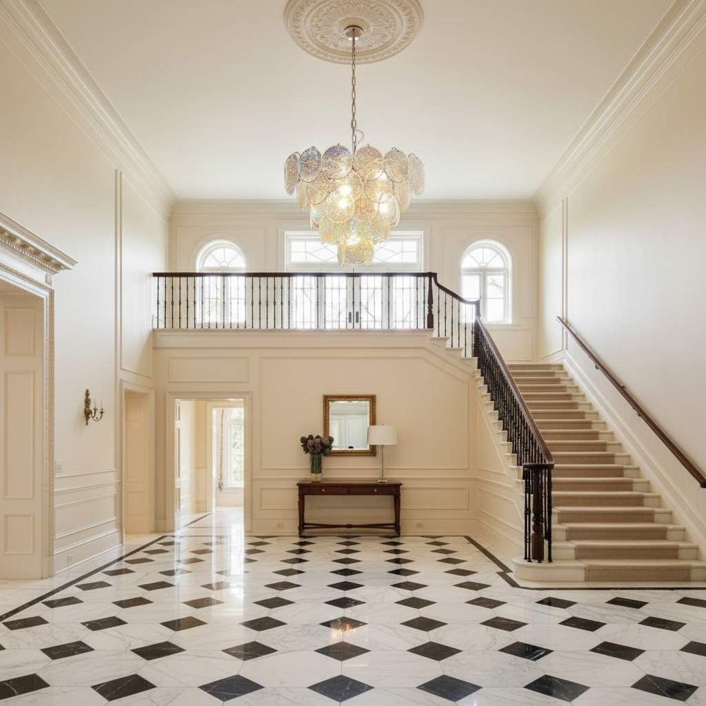 Luster Gaze Aura Iridescent Glass Chandelier - grand American estate foyer
