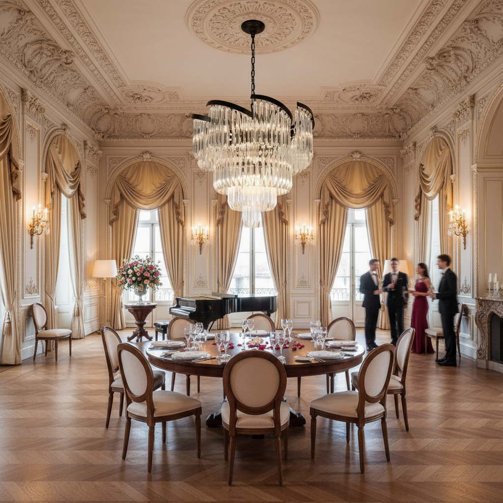 Luster Gaze Radiant Bloom Round Crystal Chandelier - American ballroom or formal entertaining space