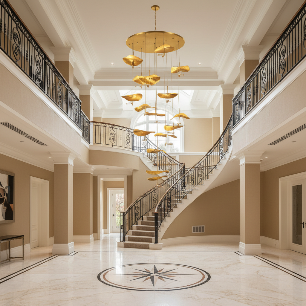 Luster Gaze Veridian Bloom Multi-Light Chandelier - grand American foyer with two-story ceiling