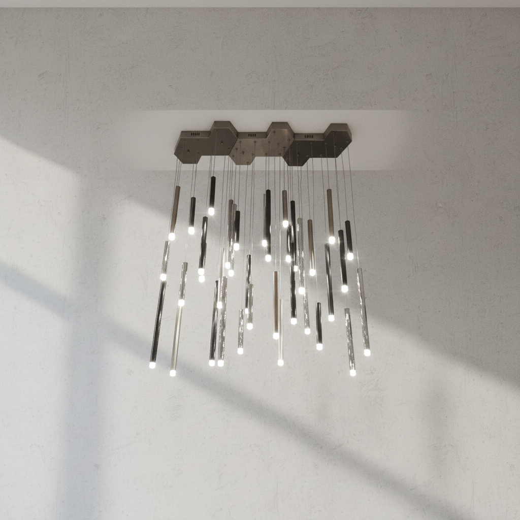 Luster Gaze Aura Cascade Round Tubular Pendant Chandelier - Background Shot