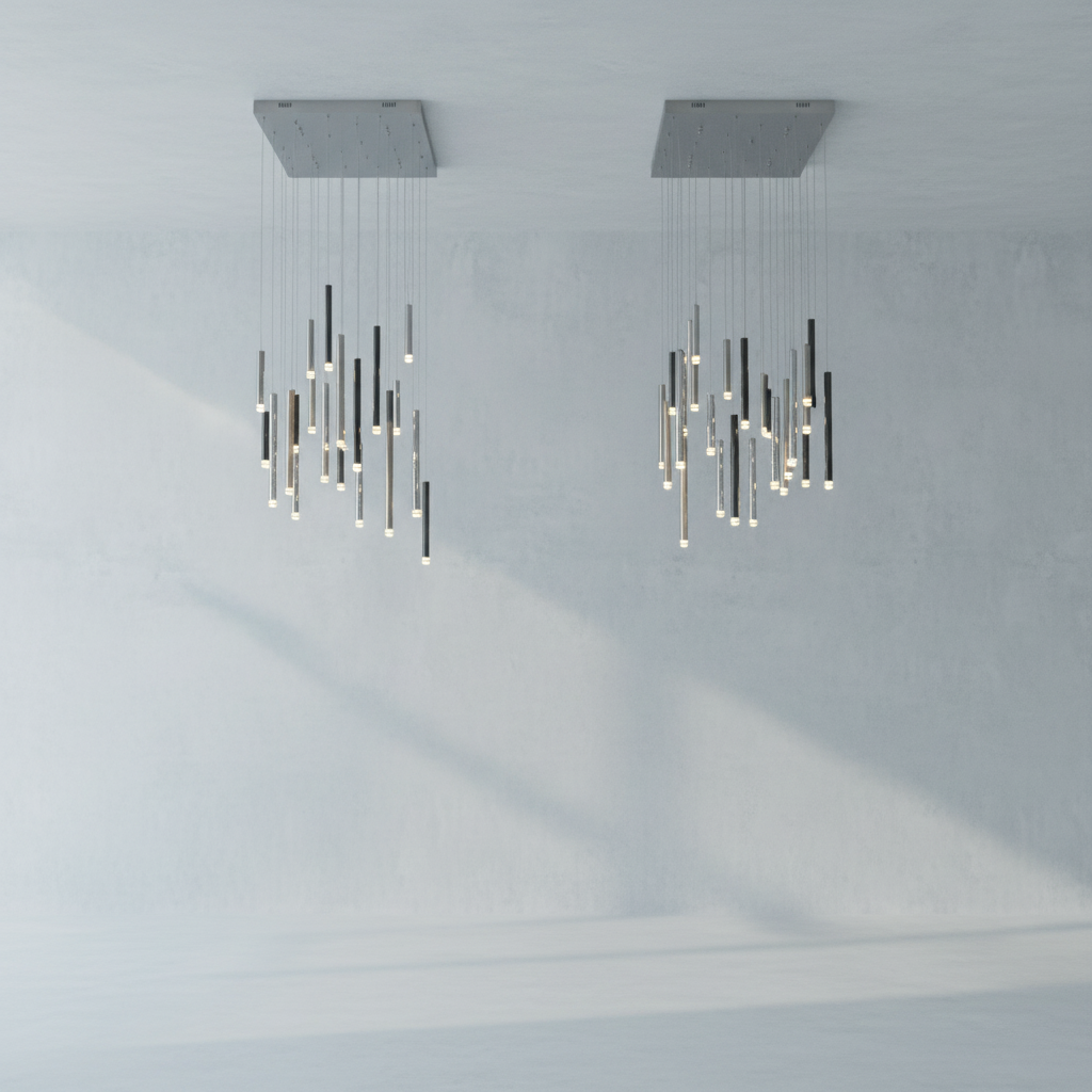 Luster Gaze Aura Cascade Round Tubular Pendant Chandelier - Background Shot