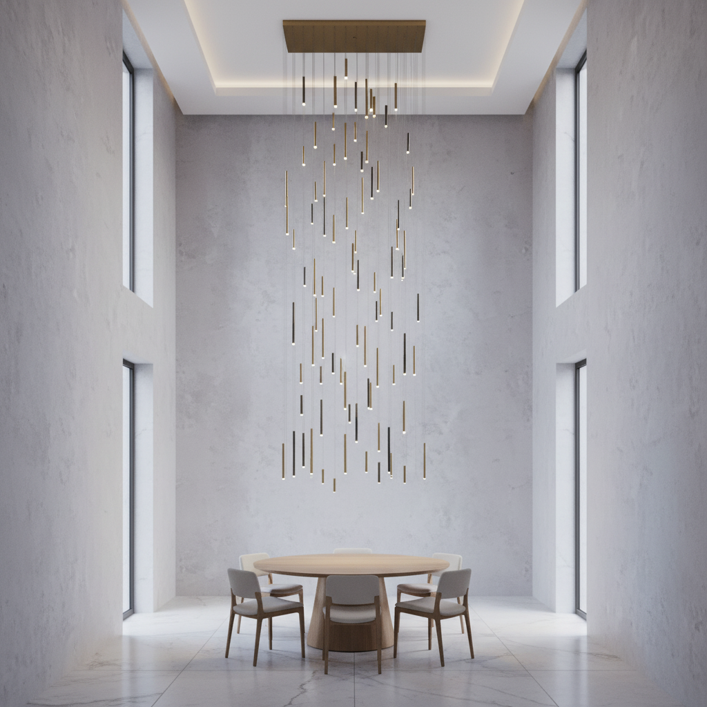 Luster Gaze Aura Cascade Round Tubular Pendant Chandelier - Background Shot