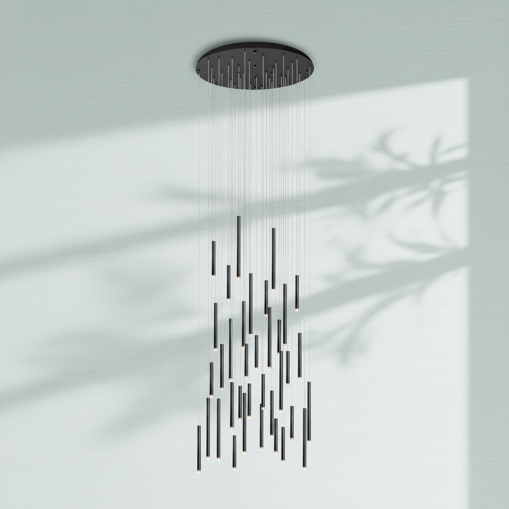 Luster Gaze Aura Cascade Round Tubular Pendant Chandelier - Background Shot