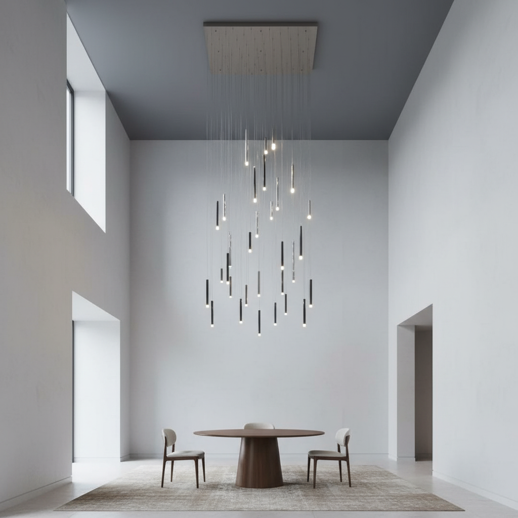 Luster Gaze Aura Cascade Round Tubular Pendant Chandelier - Background Shot
