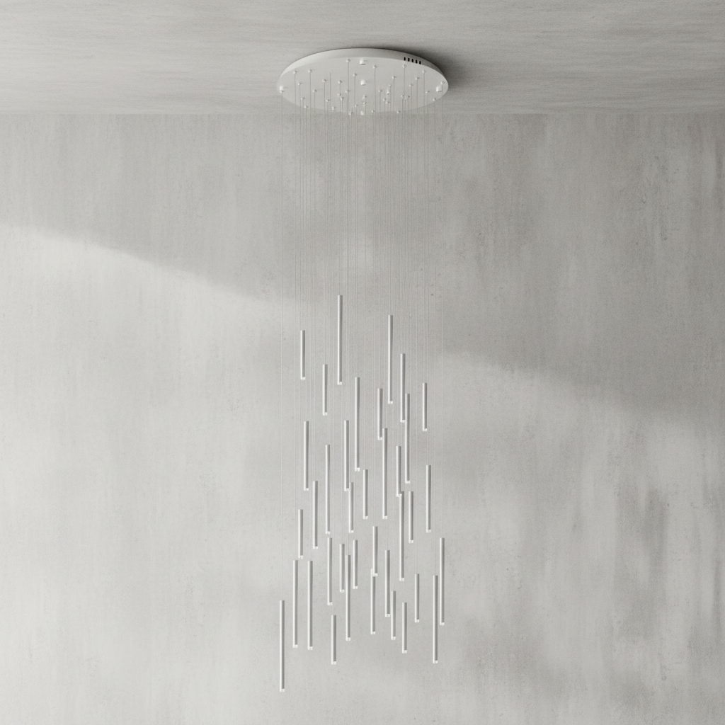 Luster Gaze Aura Cascade Round Tubular Pendant Chandelier - Background Shot