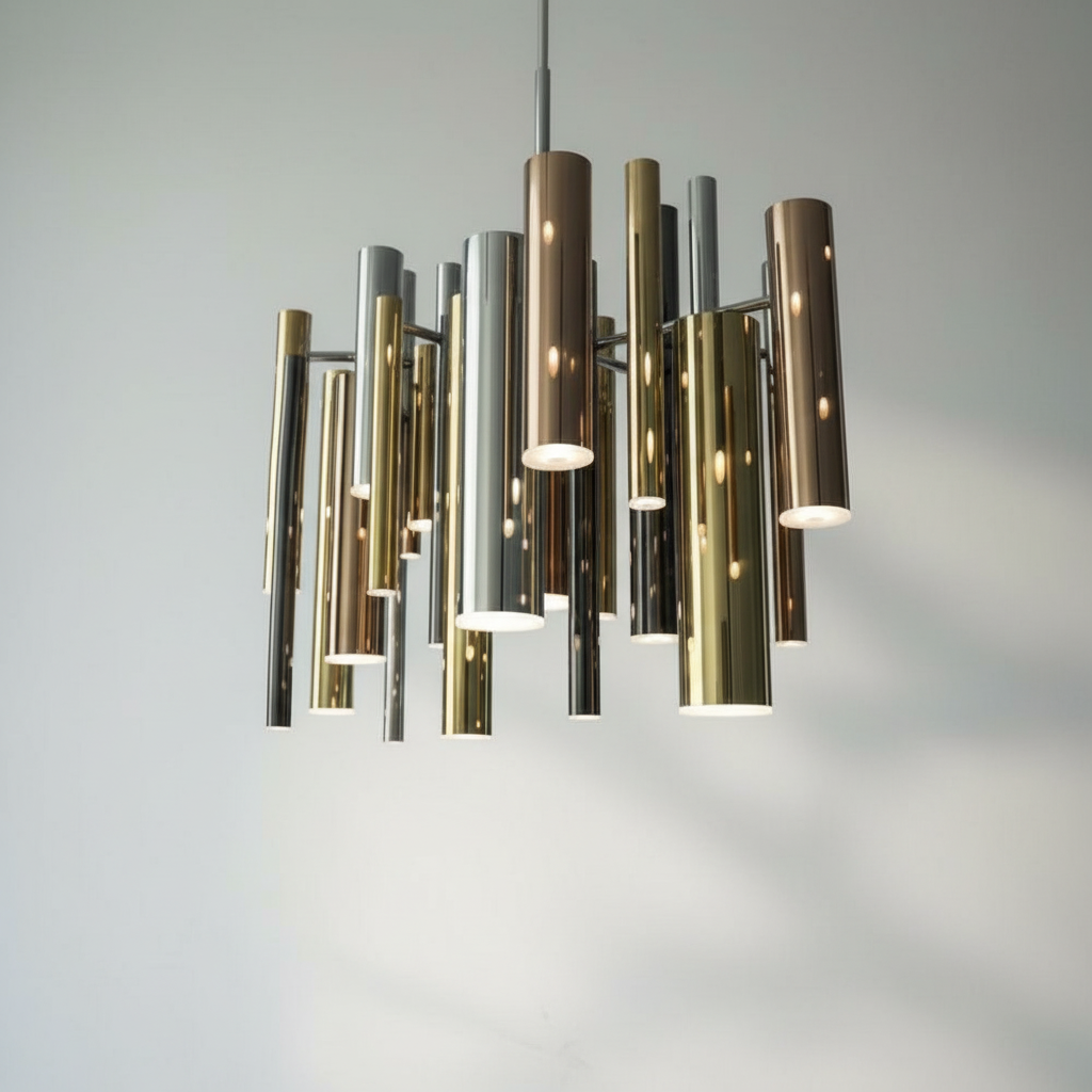 Luster Gaze Aura Cascade Round Tubular Pendant Chandelier - Background Shot