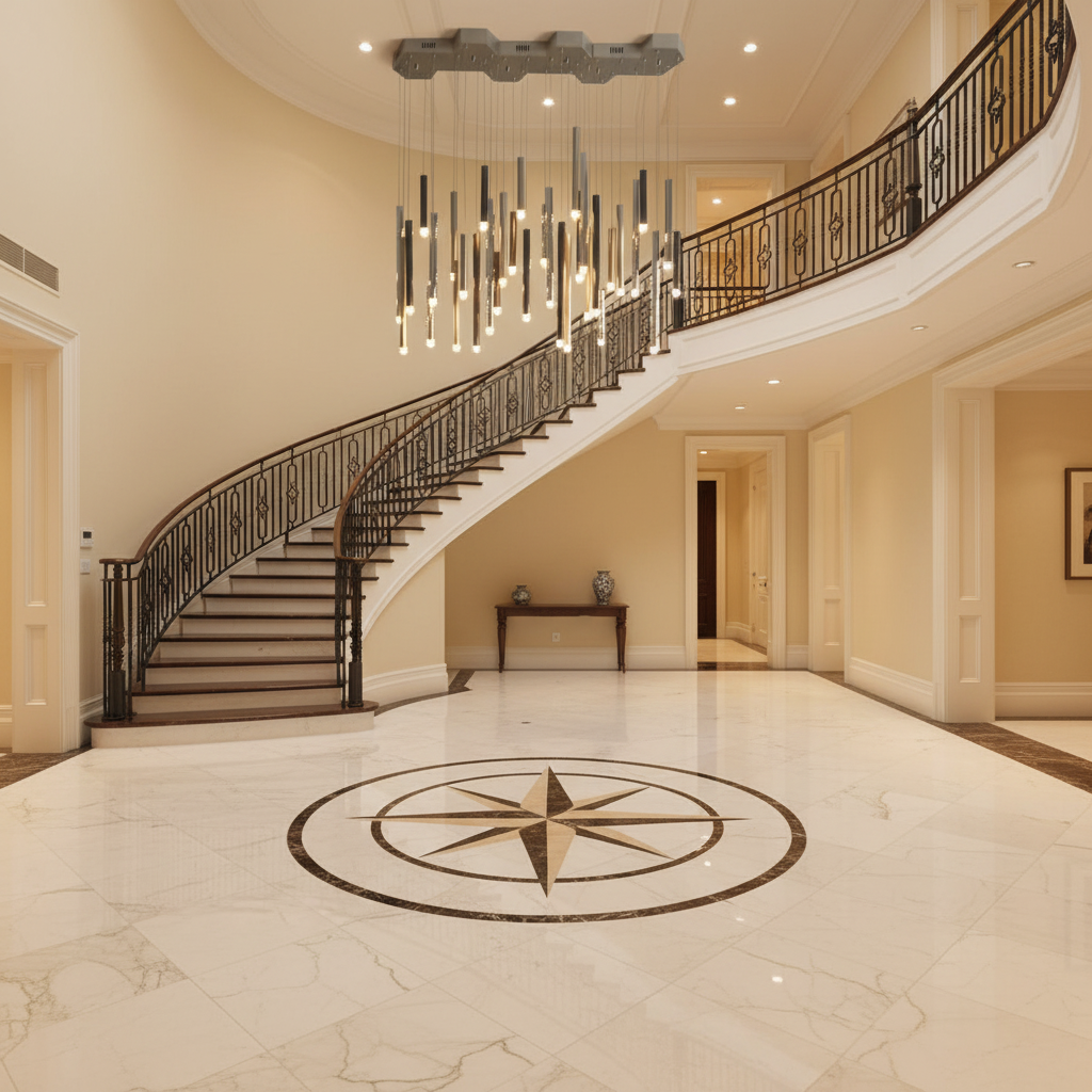 Luster Gaze Bellini Round Two-Tone Tubular Pendant Light Chandelier - grand American foyer with two-story ceiling
