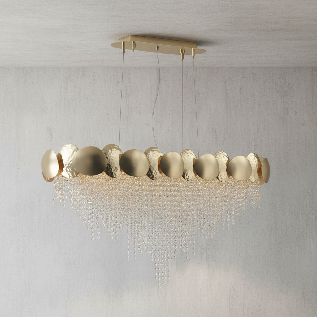 Luster Gaze Radiant Oval Brass Crystal Chandelier - Background Shot