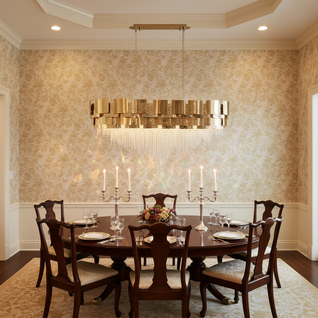 Luster Gaze Amadeo Linear Crystal Bead Chandelier - formal American dining room