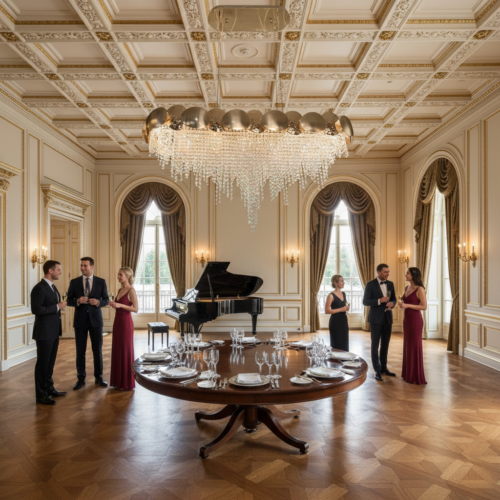 Luster Gaze Amadeo Oval Brass Crystal Chandelier - American ballroom or formal entertaining space