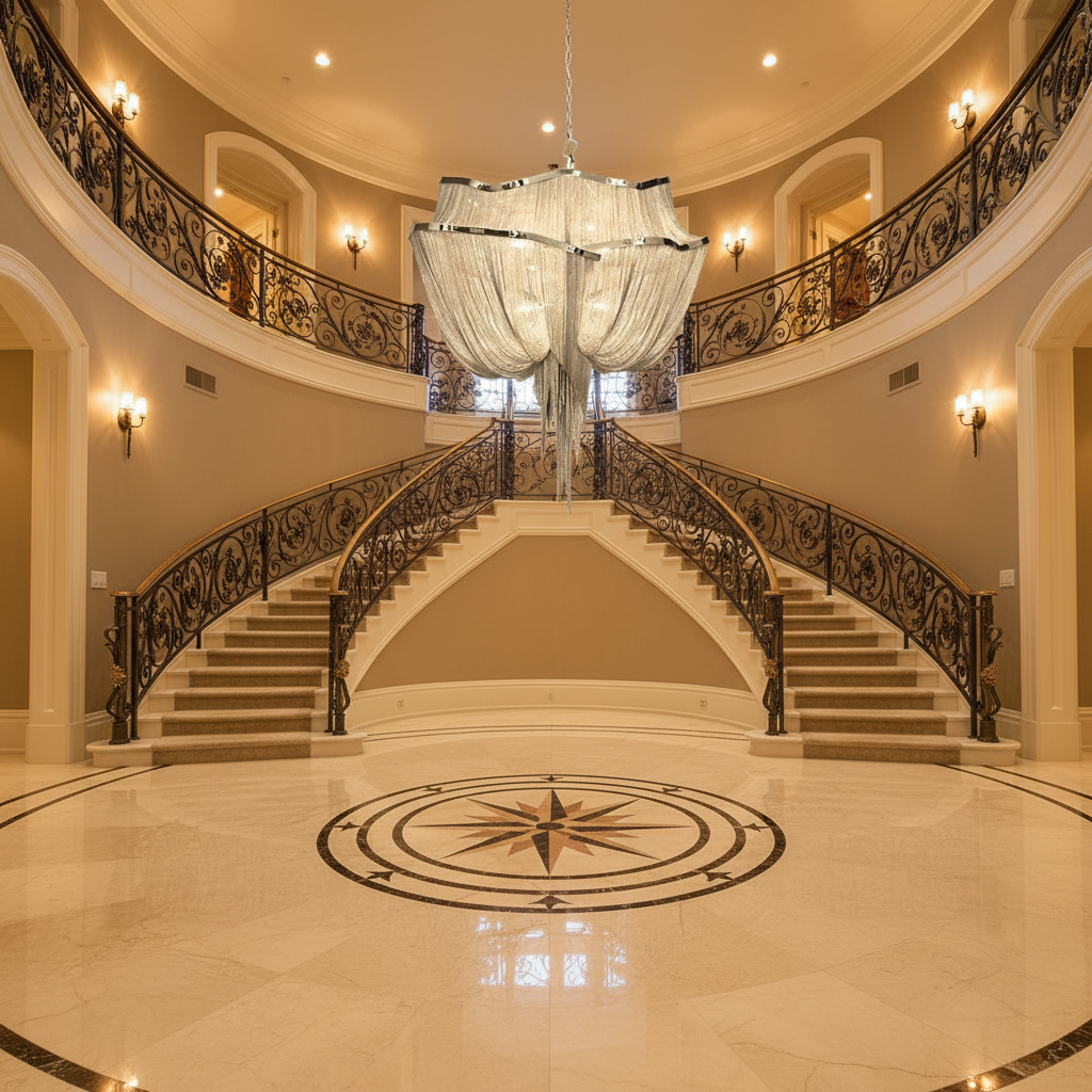 Luster Gaze Alisa Double-Layer 7-Light Chandelier - grand American foyer with two-story ceiling