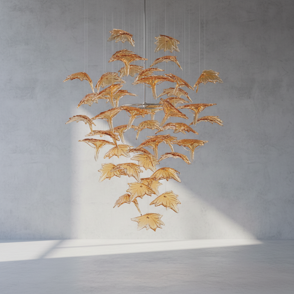 Luster Gaze Vibrant Artisan Glass Leaf Chandelier - Background Shot