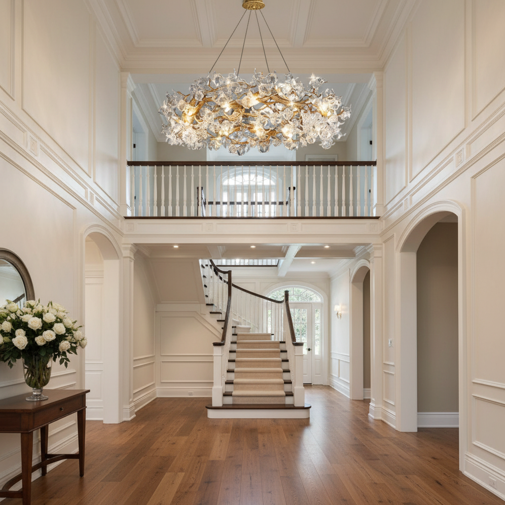 Luster Gaze Veridian Bloom Branch Chandelier - elegant American entryway with arched doorway