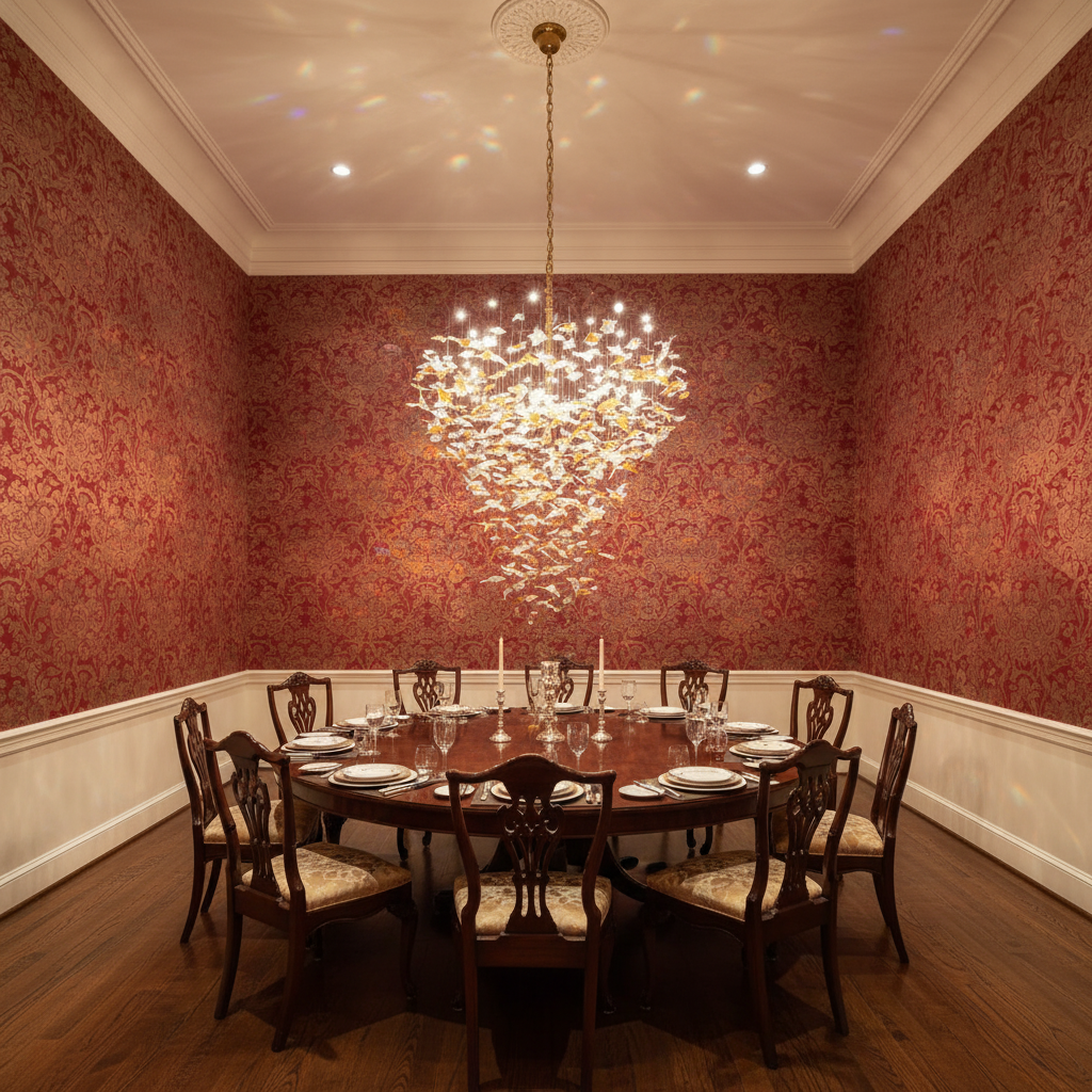 Luster Gaze Multicolor Maple Leaf Art Glass Chandelier - formal American dining room