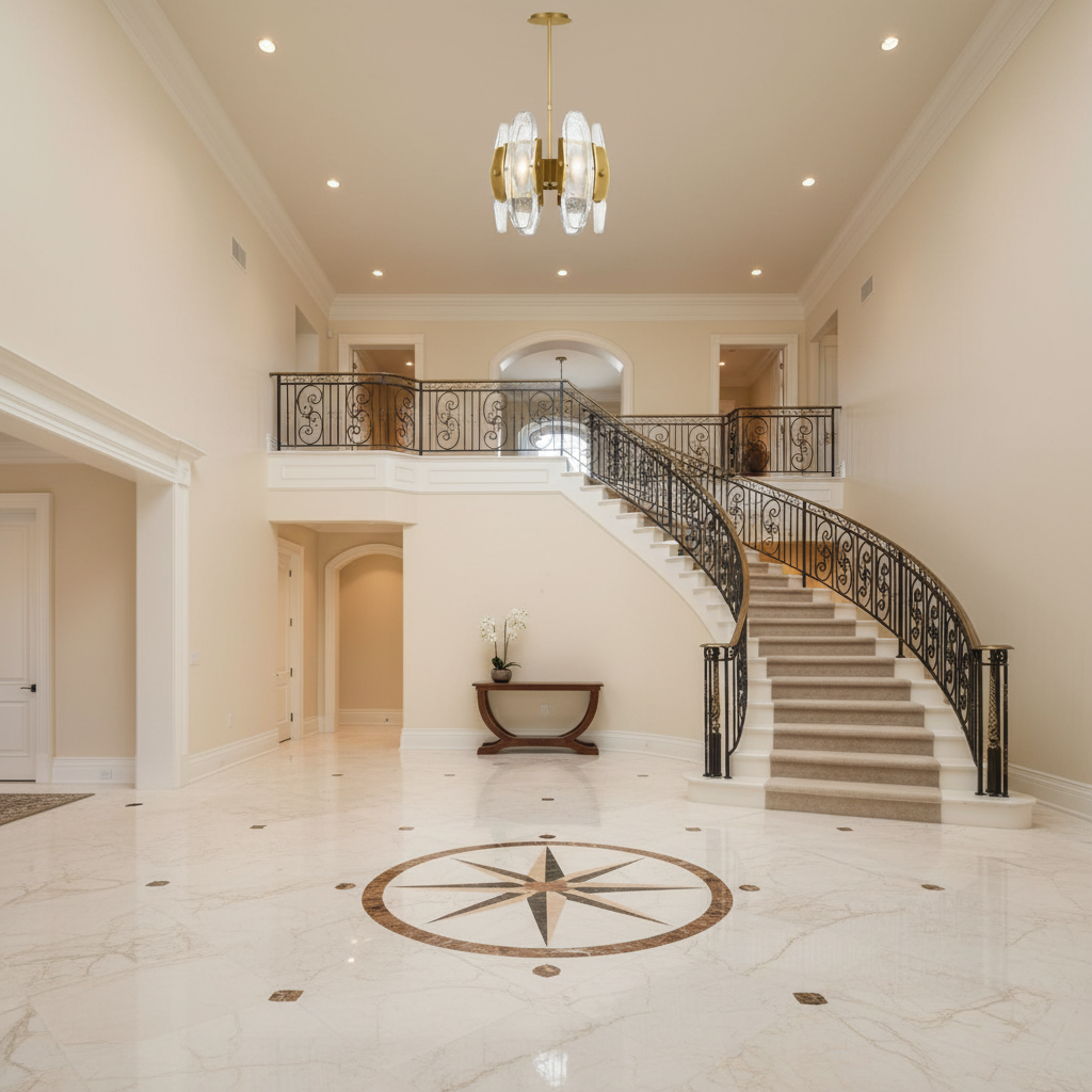 Luster Gaze Veridian Glow Round Chandelier - grand American foyer with two-story ceiling