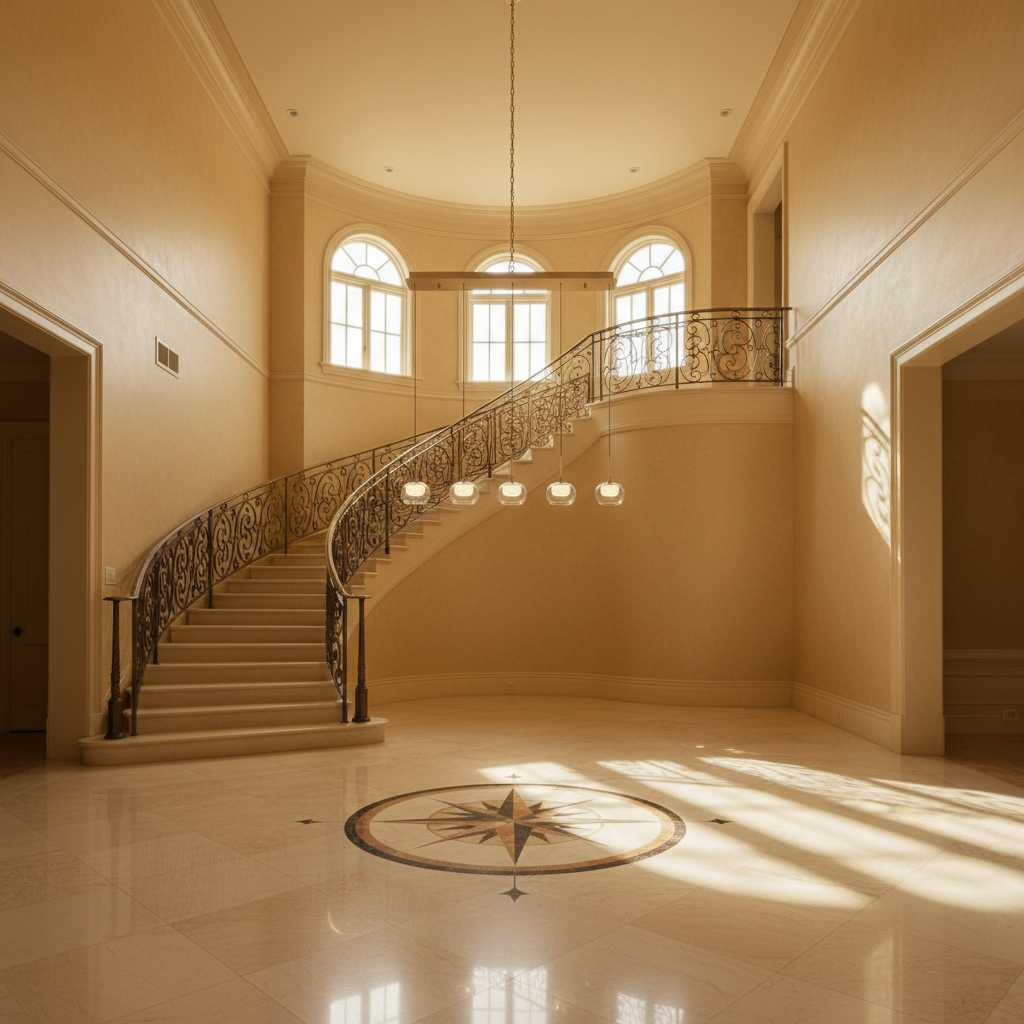 Luster Gaze Aura Stream Linear LED Chandelier - grand American foyer with two-story ceiling