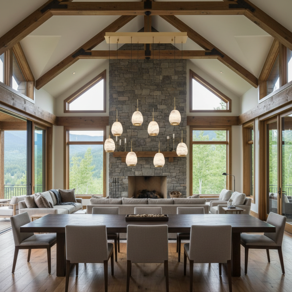 Luster Gaze Leemy Linear LED Chandelier - American transitional great room with cathedral ceiling