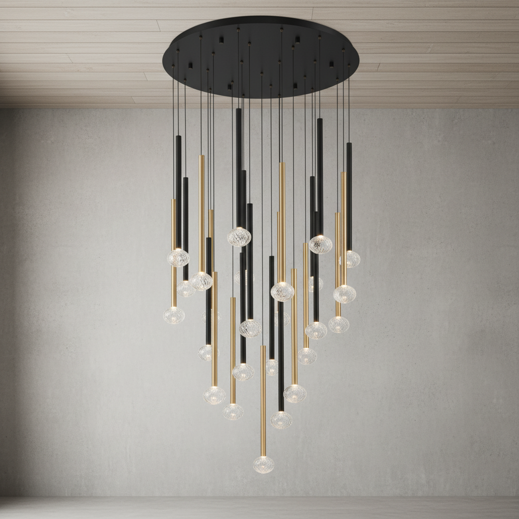 Luster Gaze Aura Cascade Round LED Chandelier - Background Shot