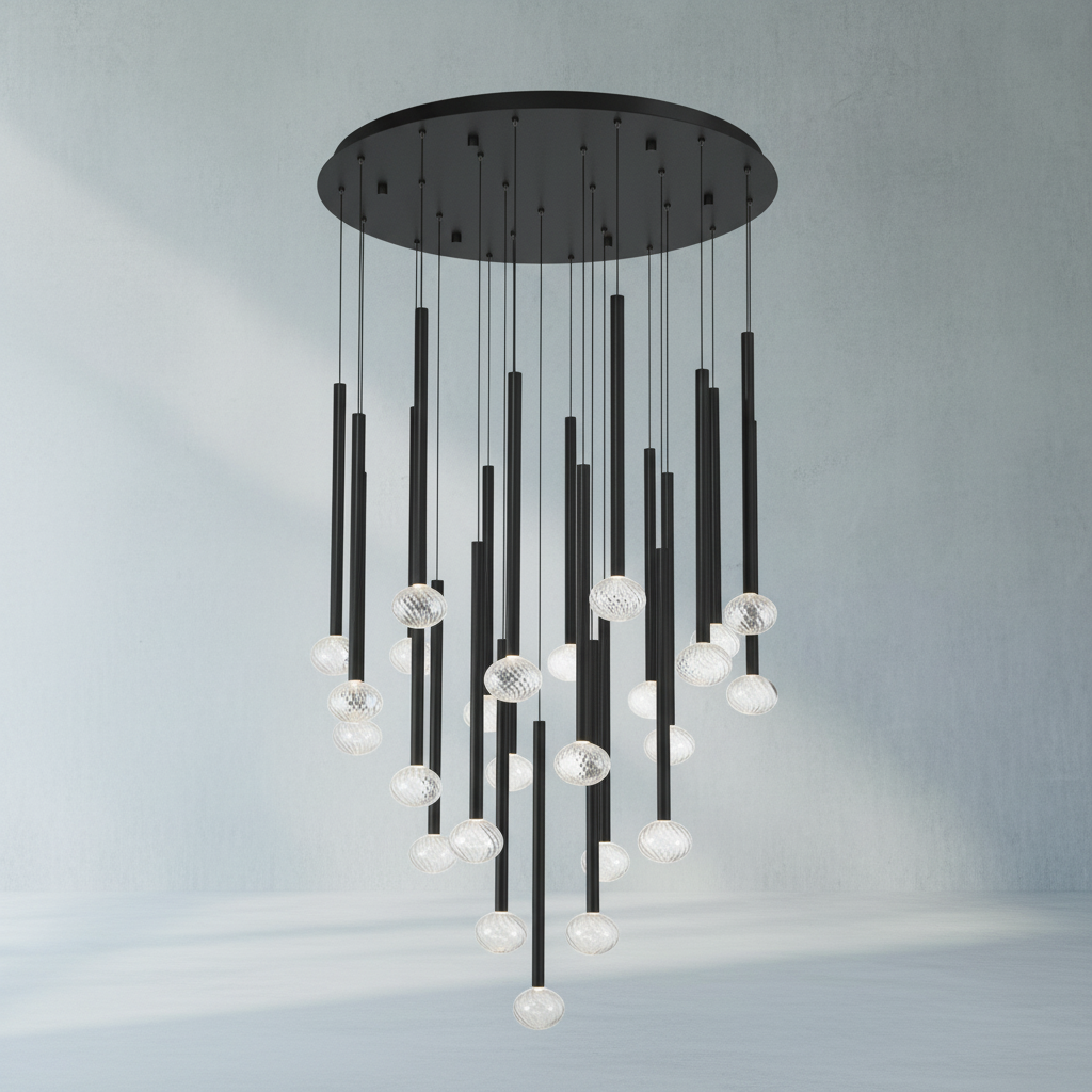 Luster Gaze Aura Cascade Round LED Chandelier - Background Shot