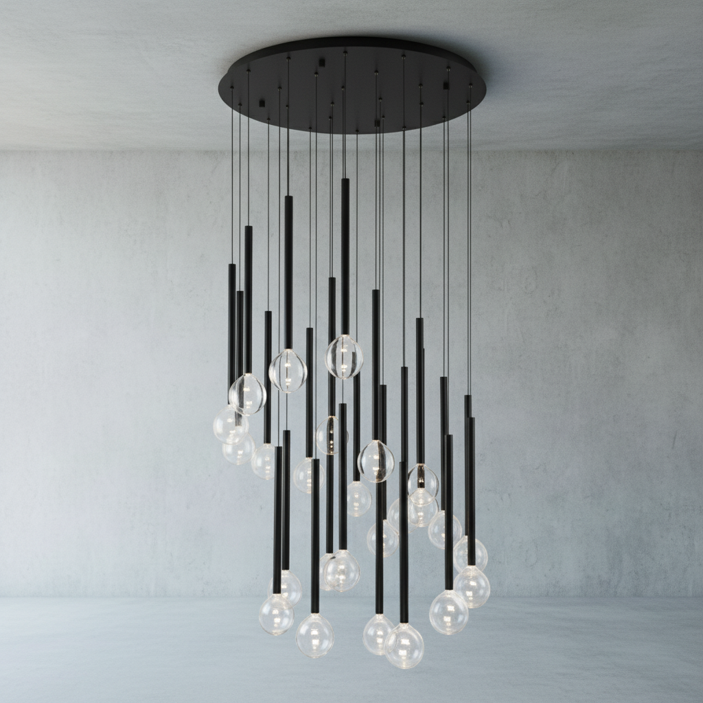 Luster Gaze Aura Droplet Round LED Chandelier - Background Shot