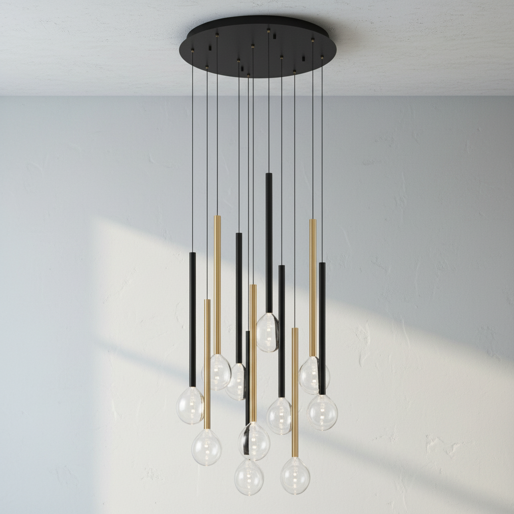 Luster Gaze Aura Droplet Round LED Chandelier - Background Shot