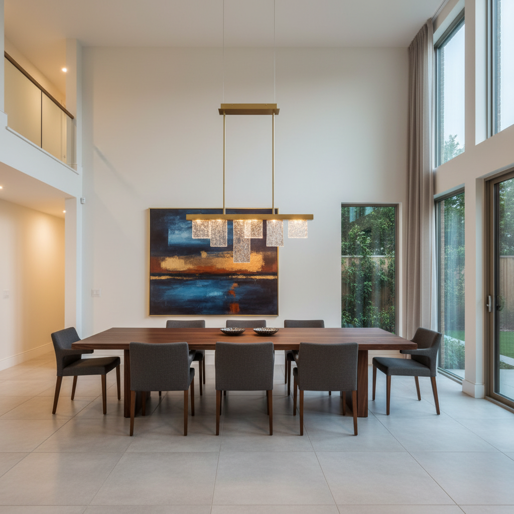 Luster Gaze Aura Stream Linear LED Chandelier - American great room dining area
