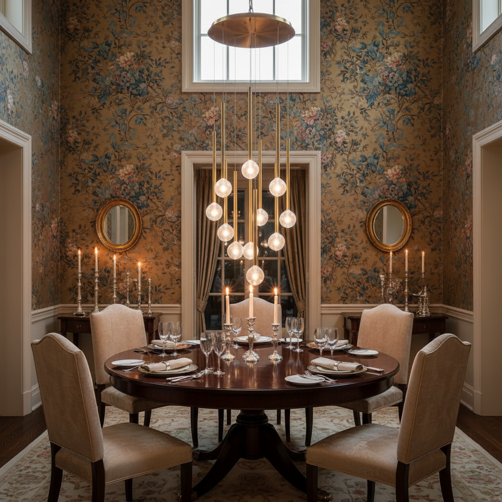 Luster Gaze Aura Droplet Round LED Chandelier - formal American dining room