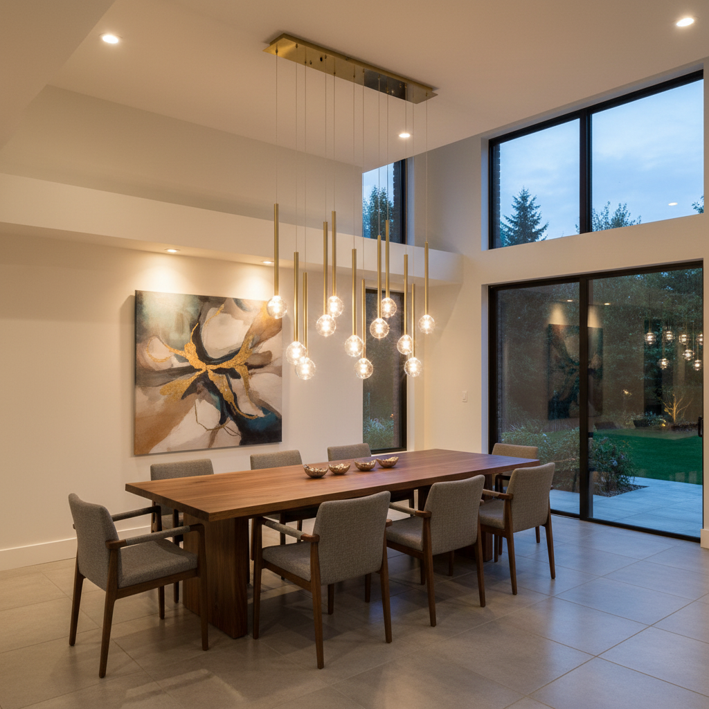 Luster Gaze Aura Stream Linear LED Chandelier - American great room dining area