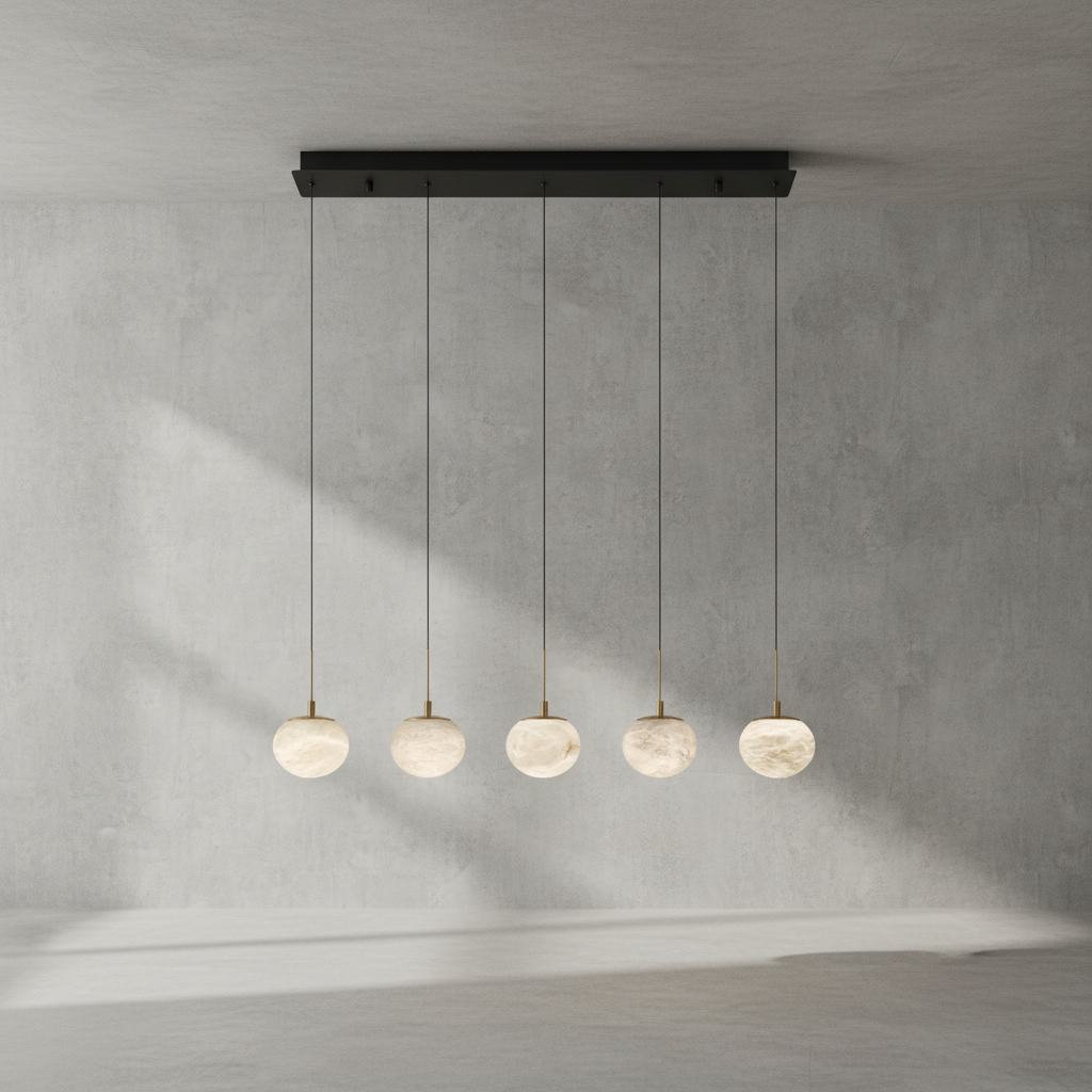 Luster Gaze Alabaster Ovoid Linear LED Chandelier - Background Shot