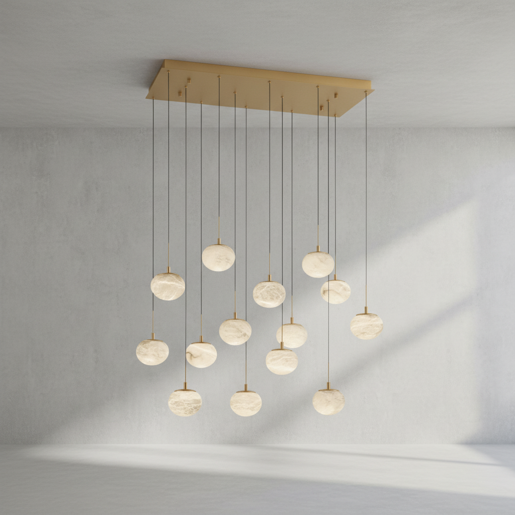 Luster Gaze Alabaster Ovoid Linear LED Chandelier - Background Shot