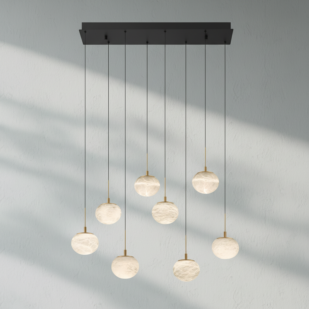 Luster Gaze Alabaster Ovoid Linear LED Chandelier - Background Shot