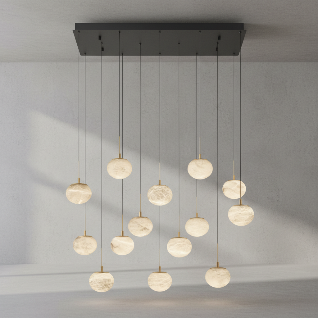 Luster Gaze Alabaster Ovoid Linear LED Chandelier - Background Shot