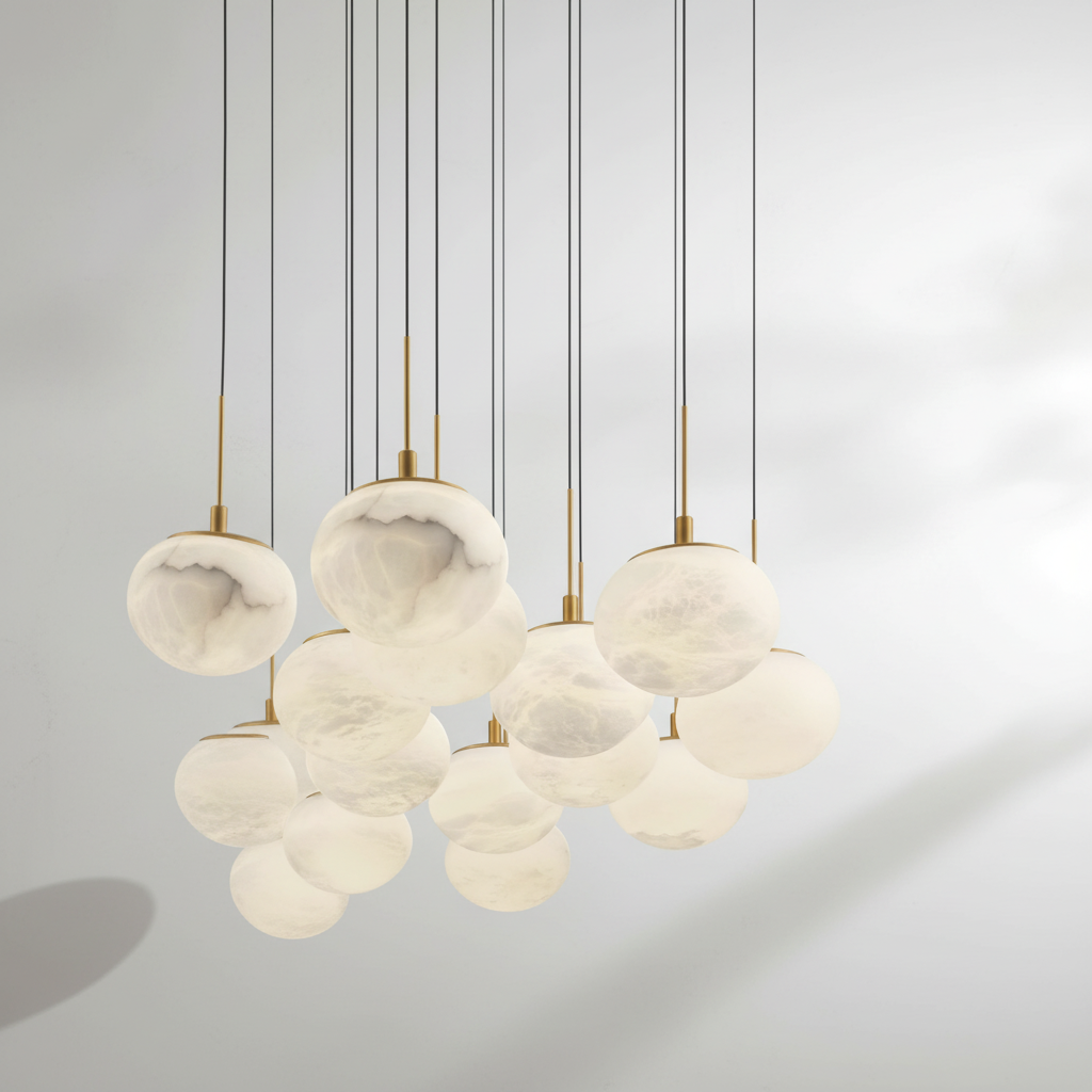 Luster Gaze Alabaster Ovoid Linear LED Chandelier - Background Shot