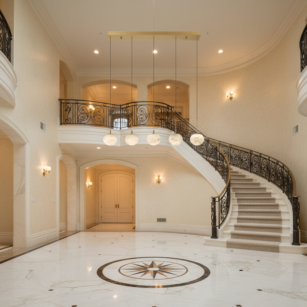 Luster Gaze Alabaster Ovoid Linear LED Chandelier - grand American foyer with two-story ceiling