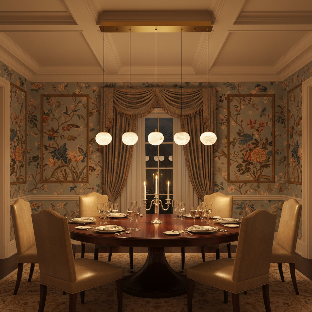 Luster Gaze Alabaster Ovoid Linear LED Chandelier - formal American dining room