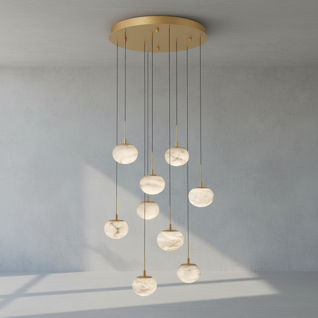 Luster Gaze Alabaster Ovoid Cluster Round LED Chandelier - Background Shot