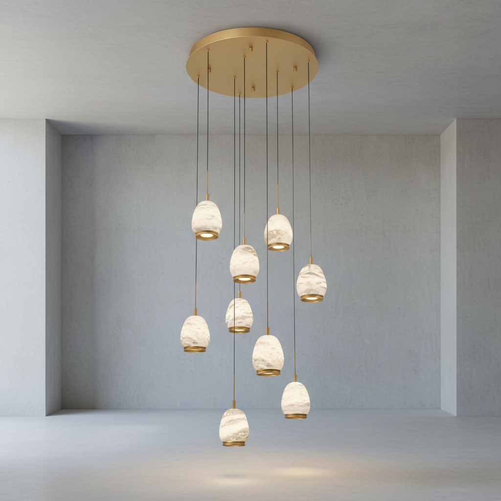 Luster Gaze Alabaster Aura Round LED Chandelier - Background Shot