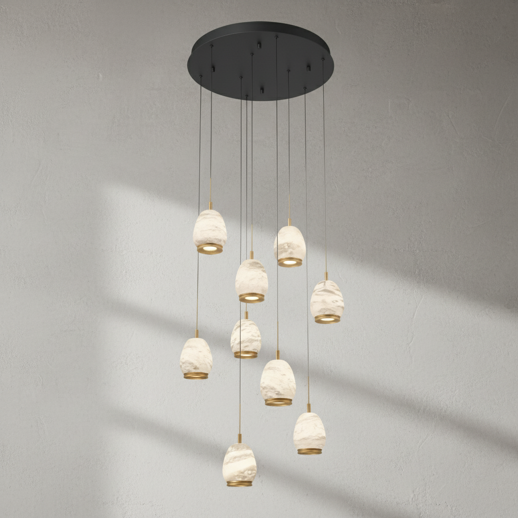 Luster Gaze Alabaster Aura Round LED Chandelier - Background Shot